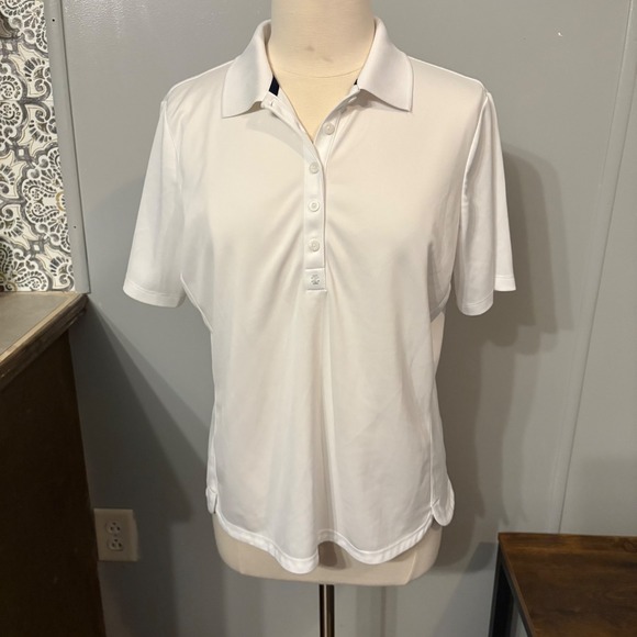 Izod Golf White Collared Athletic Active Short‎ Sleeve Golf Shirt (Women's XL) - Picture 1 of 6